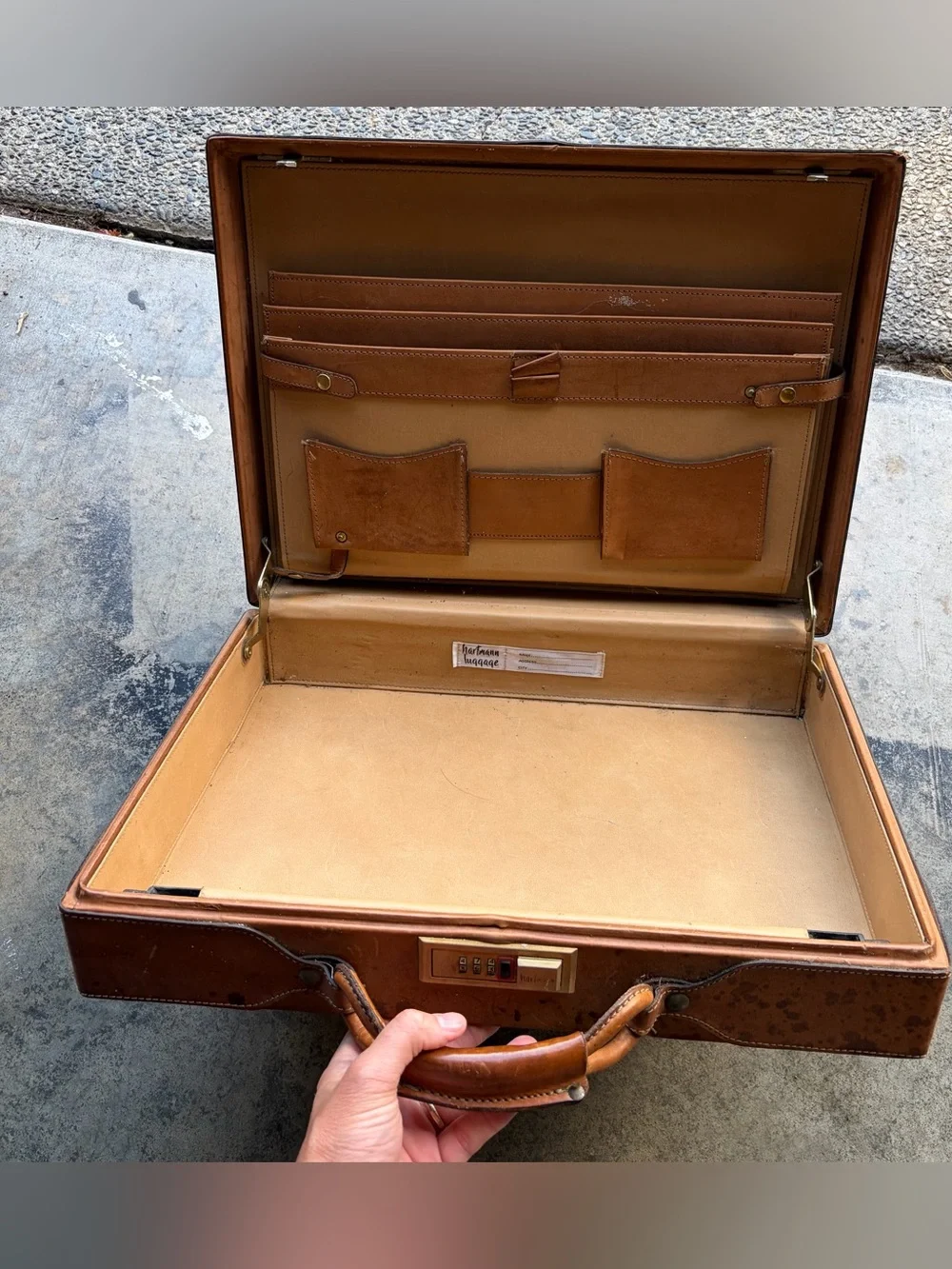 Vintage Hartmann Hard Sided Tan Belting Leather Briefcase Combination Lock  Good